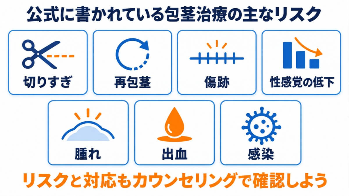 公式に書かれている包茎治療の主なリスク・副作用